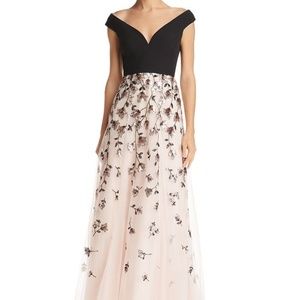 BCBGMaxAzria Black/Blush Pink Sequin Applique Gown